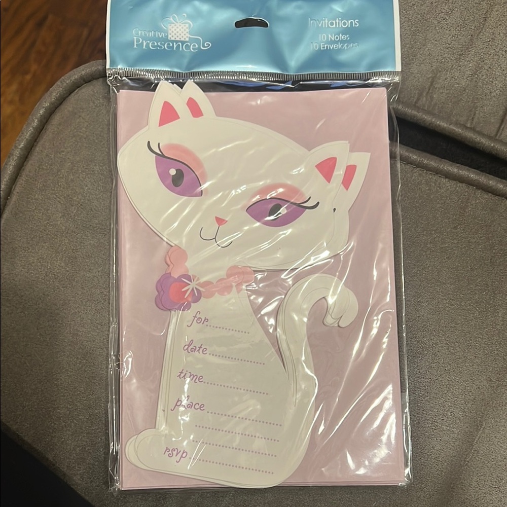 American Greetings Pink and White Cat Party Invitations
